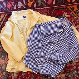 Jack and Janie and HM Yellow Linen Top and Blue Gingham Casual Shirts bundle